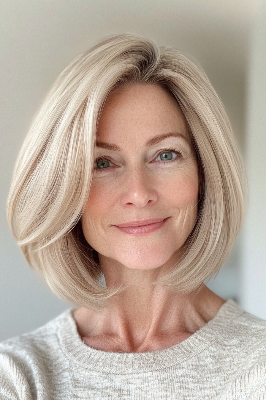 8. Elegant French Bob in Sandy Blonde (Best Haircuts For Women Over 50) - Best Haircuts For Women Over 50