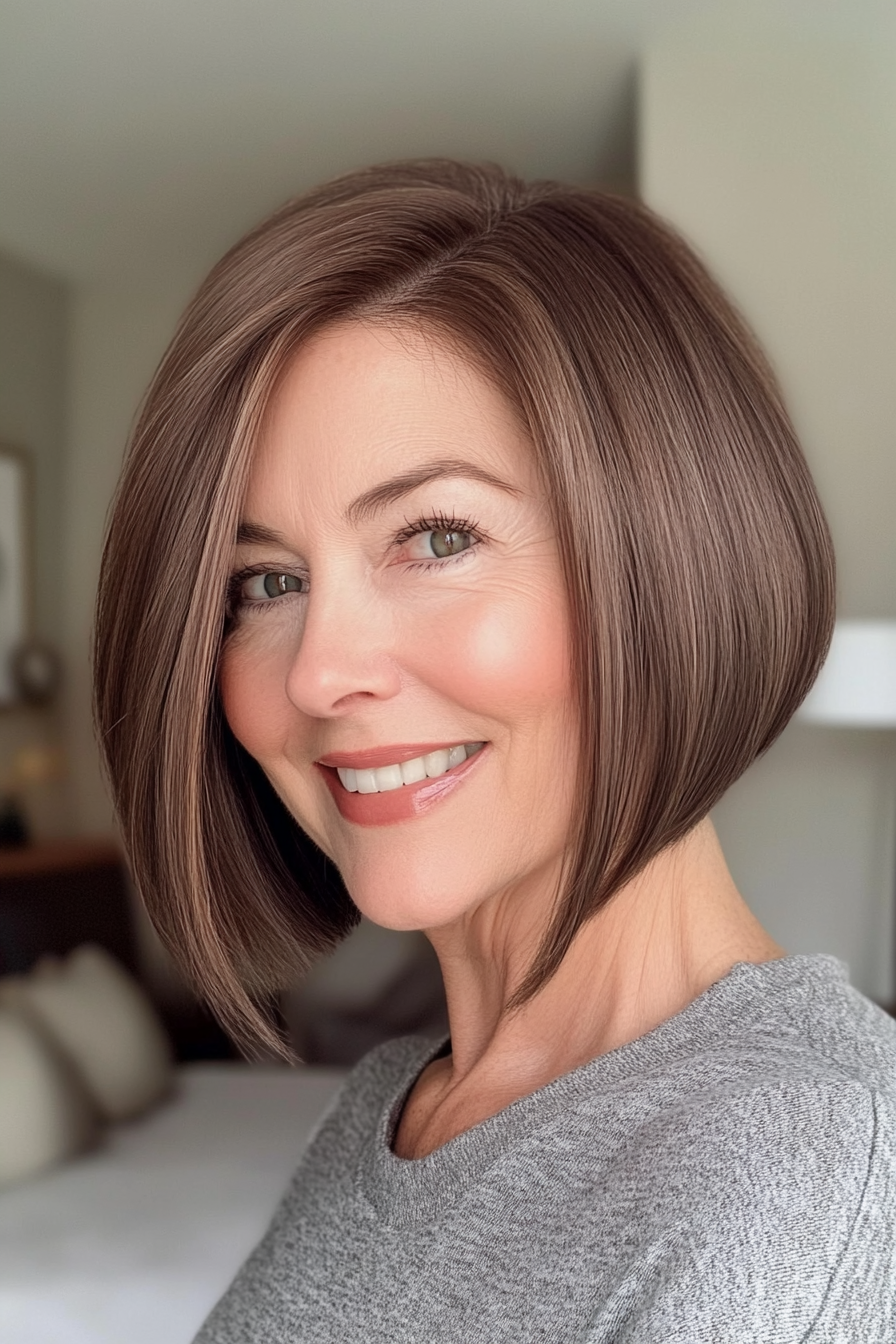 11. Angled Bob in Cool Brown (Best Haircuts For Women Over 50) - Best Haircuts For Women Over 50