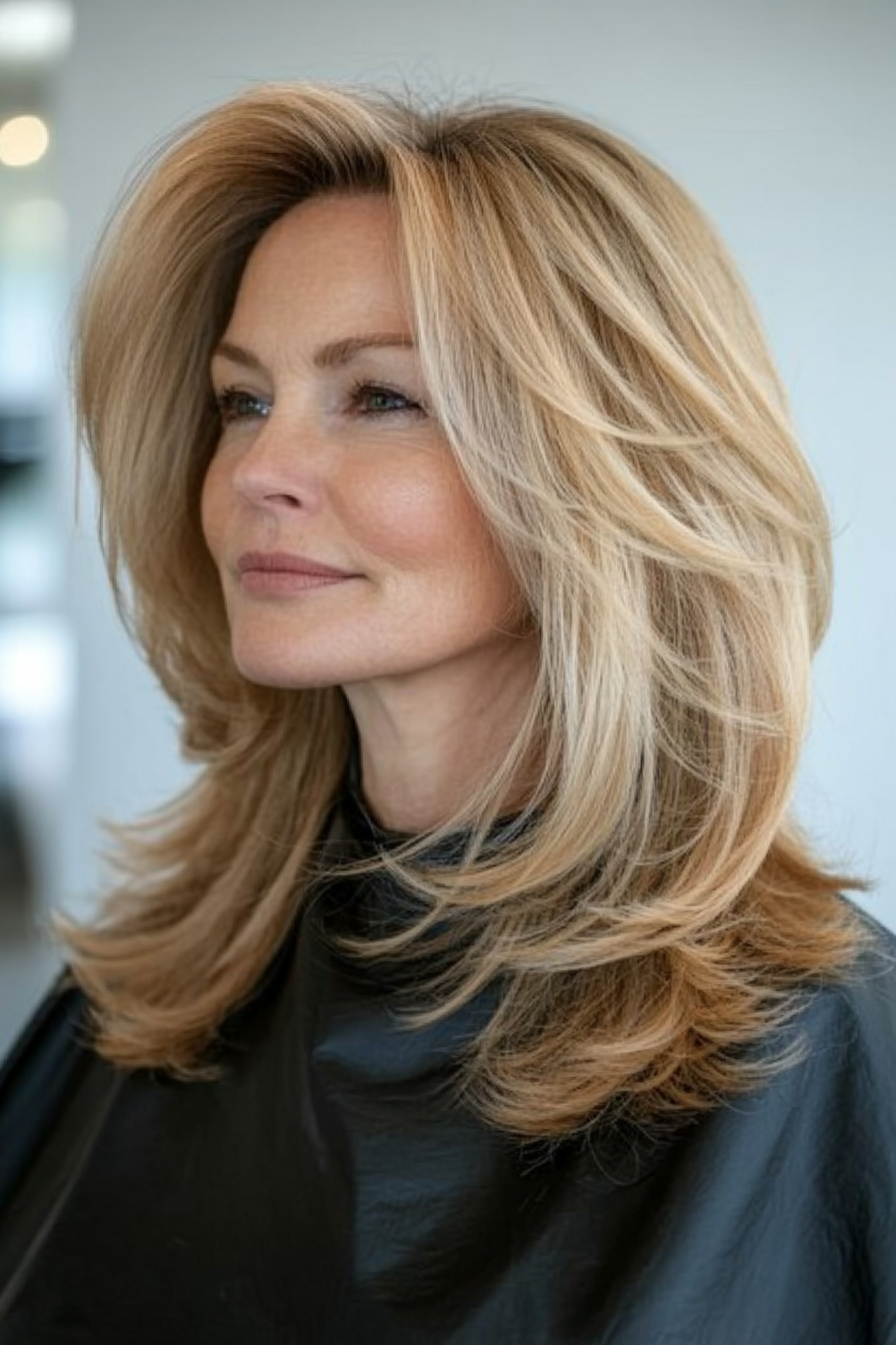 12. Layered Collarbone Cut in Golden Blonde (Best Haircuts For Women Over 50) - Best Haircuts For Women Over 50