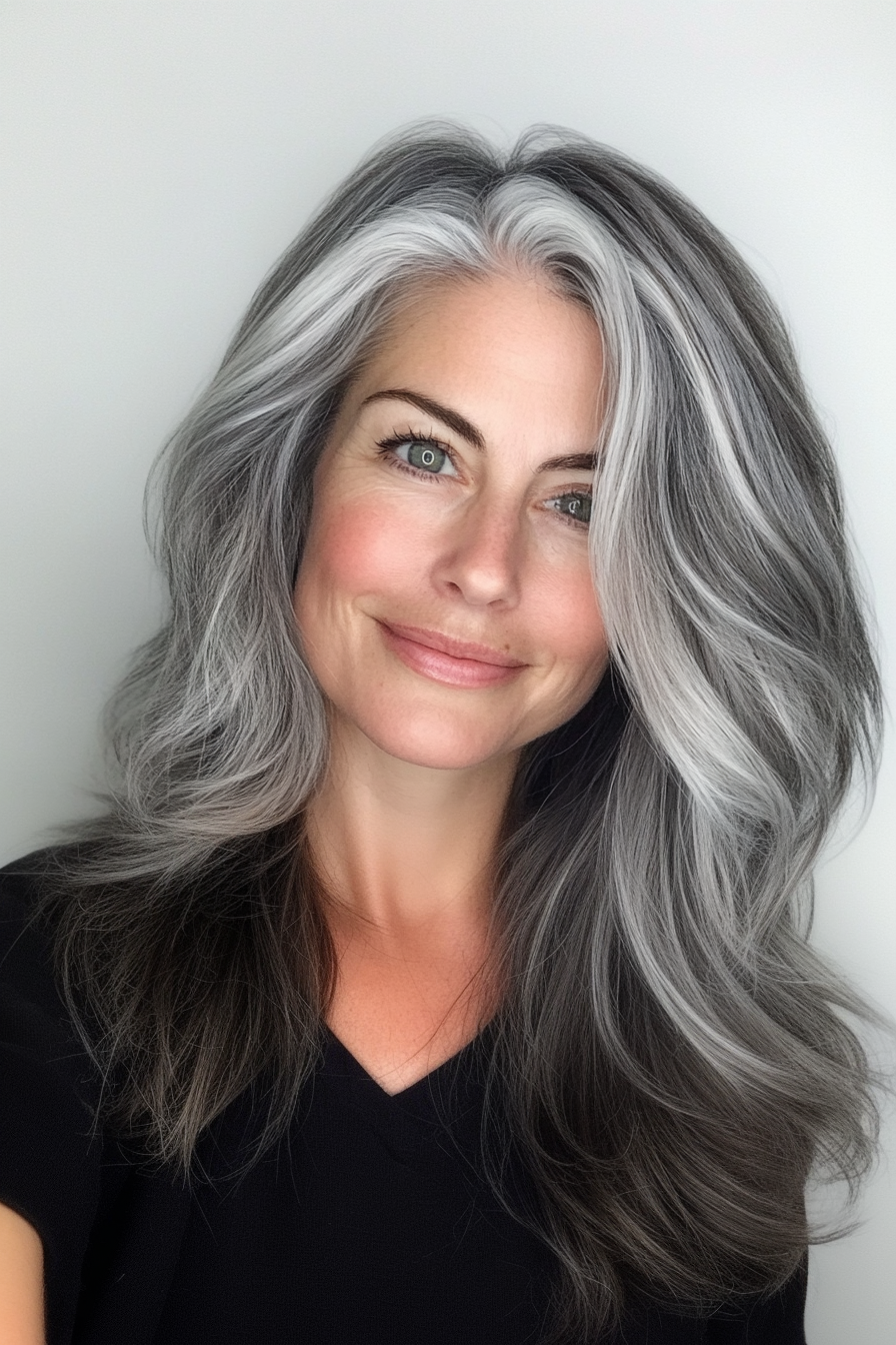 13. Modern Mullet in Charcoal Gray (Best Haircuts For Women Over 50) - Best Haircuts For Women Over 50
