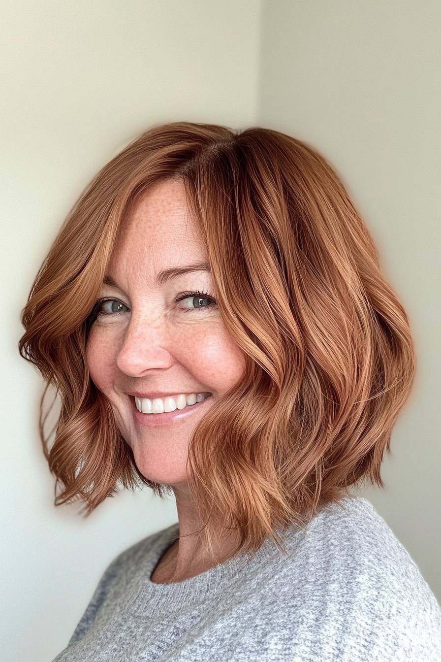 14. Chin-Length Bob with Soft Waves in Caramel Brown (Best Haircuts For Women Over 50) - Best Haircuts For Women Over 50