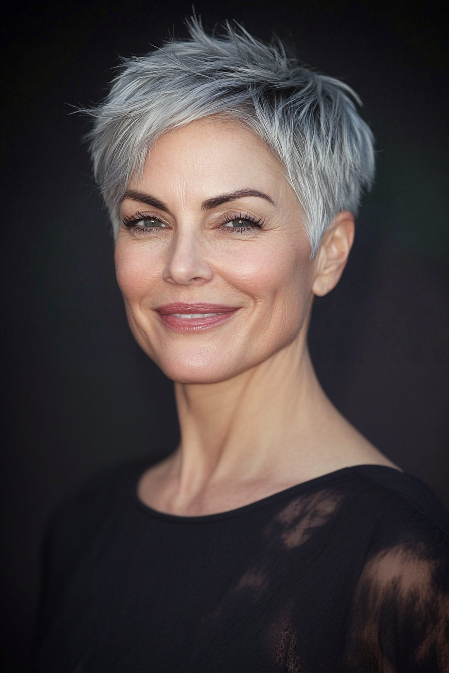20. Textured Short Crop in Icy Silver (Best Haircuts For Women Over 50) - Best Haircuts For Women Over 50