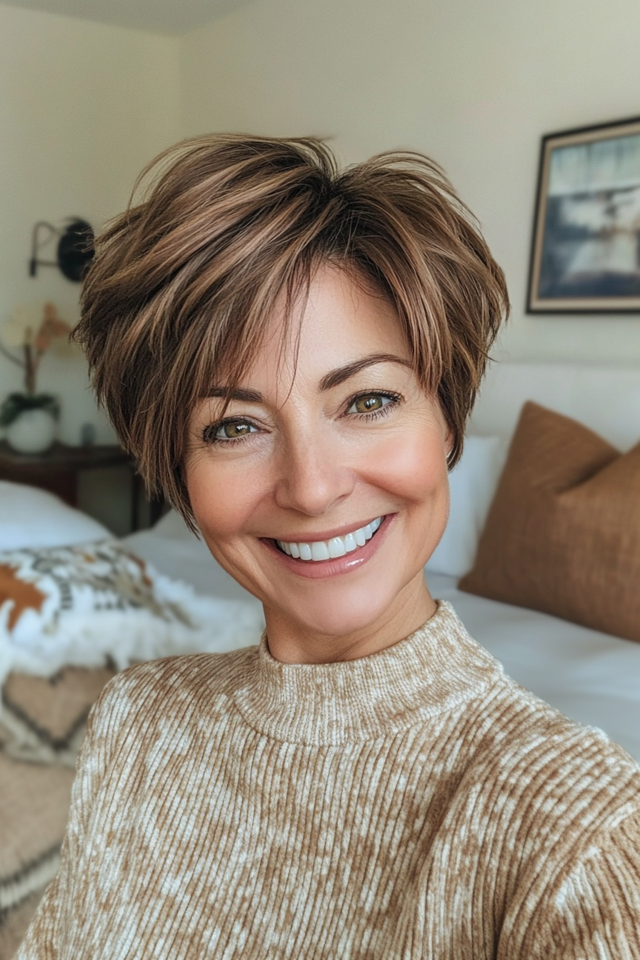 23. Choppy Pixie in Soft Caramel (Best Haircuts For Women Over 50) - Best Haircuts For Women Over 50