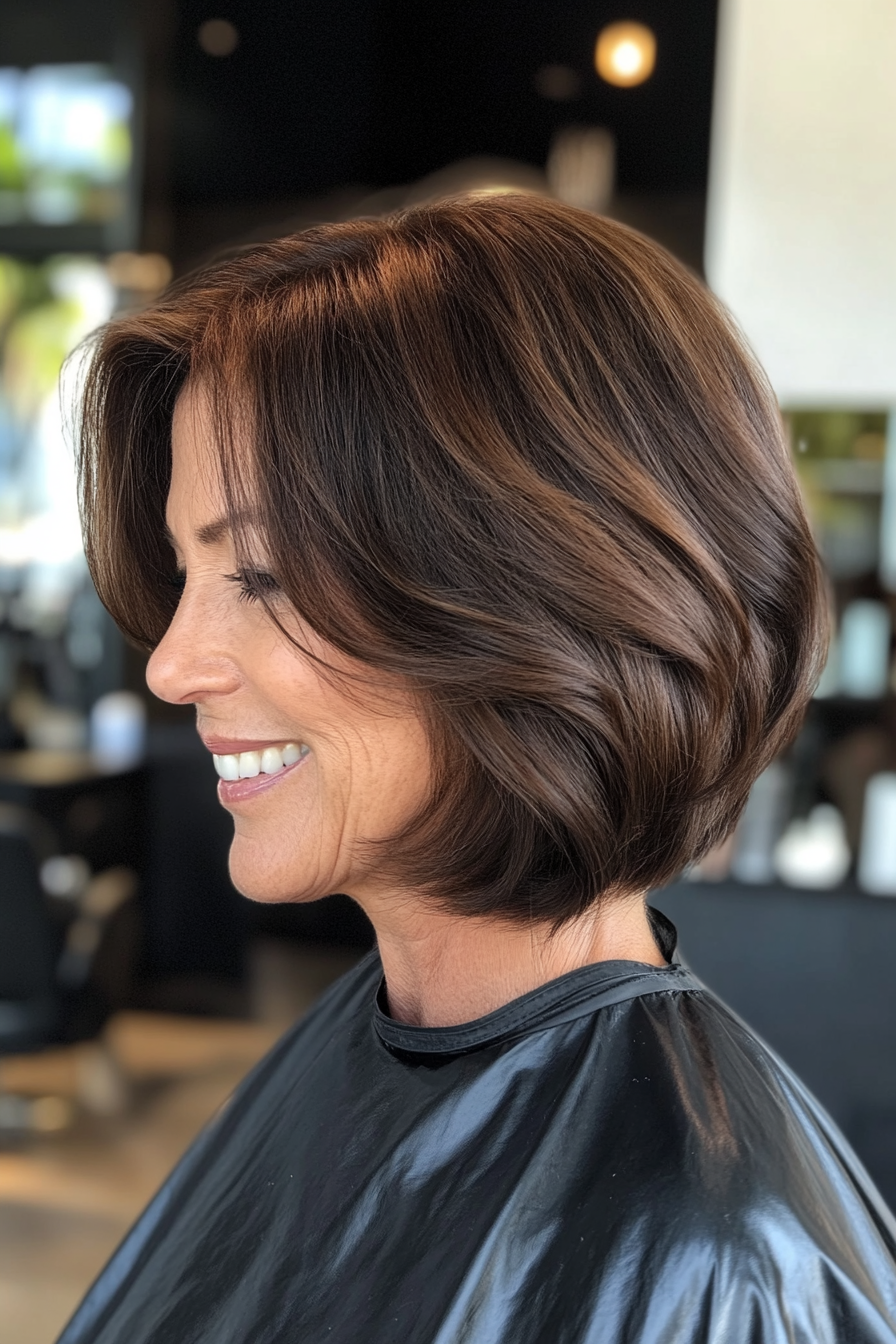 1. Soft Layered Bob in Dark Brown (Hairstyles For Women Over 50) - Hairstyles For Women Over 50