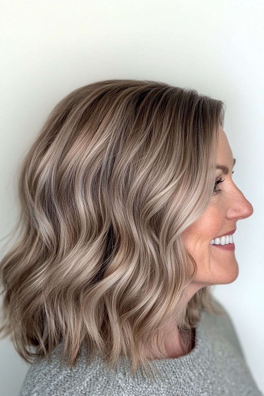 2. Shoulder-Length Textured Waves in Light Ash Brown (Hairstyles For Women Over 50) - Hairstyles For Women Over 50