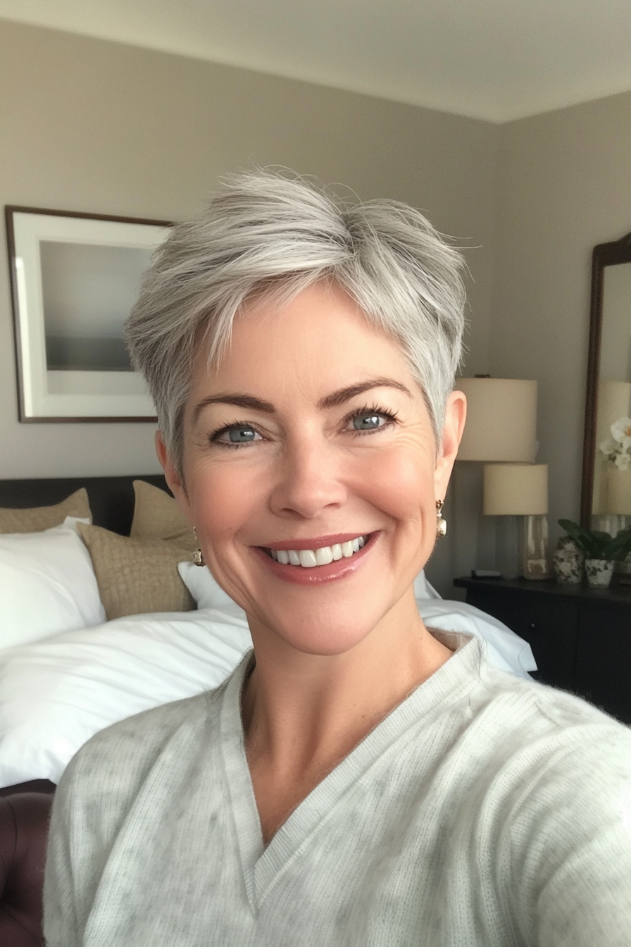 3. Tapered Pixie Cut in Salt-and-Pepper (Hairstyles For Women Over 50) - Hairstyles For Women Over 50
