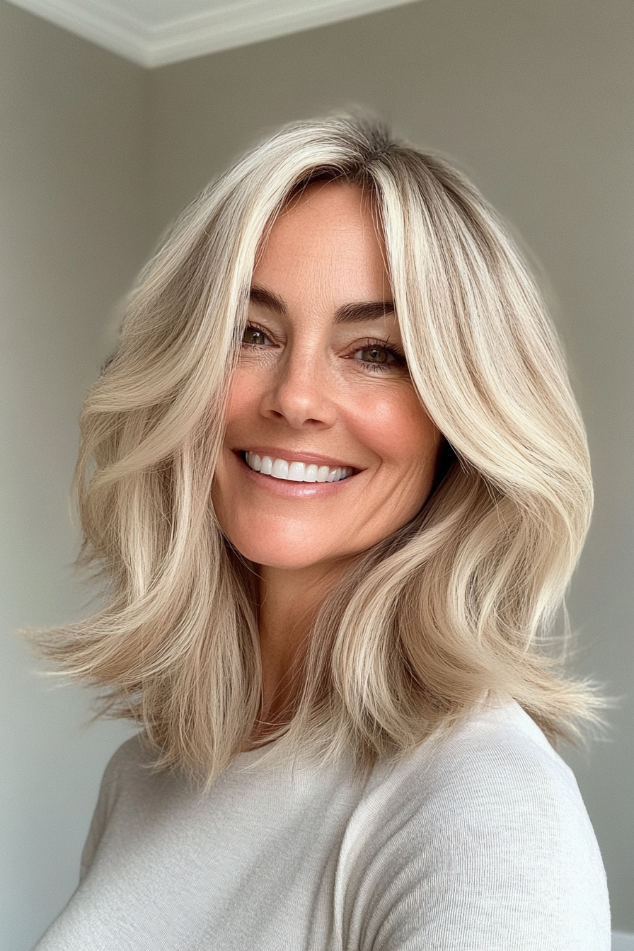 6. Collarbone-Length Feathered Cut in Honey Blonde (Hairstyles For Women Over 50) - Hairstyles For Women Over 50