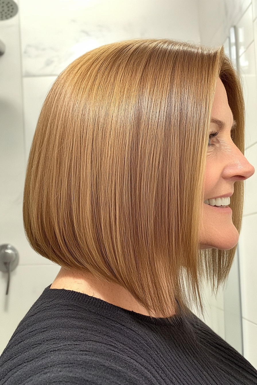 7. Angled Lob in Golden Brown (Hairstyles For Women Over 50) - Hairstyles For Women Over 50
