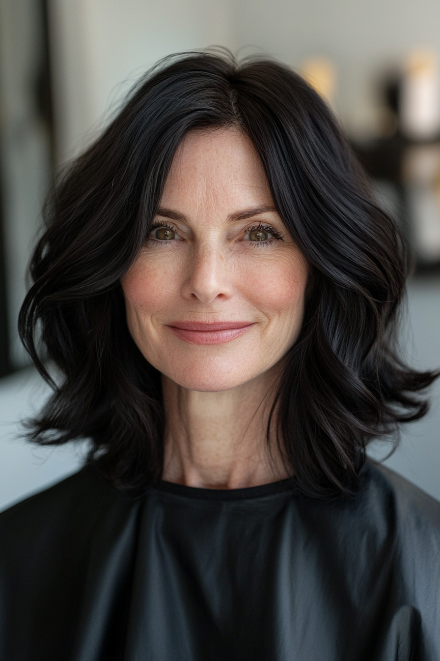 12. Wavy Shoulder-Length Cut in Soft Black (Hairstyles For Women Over 50) - Hairstyles For Women Over 50