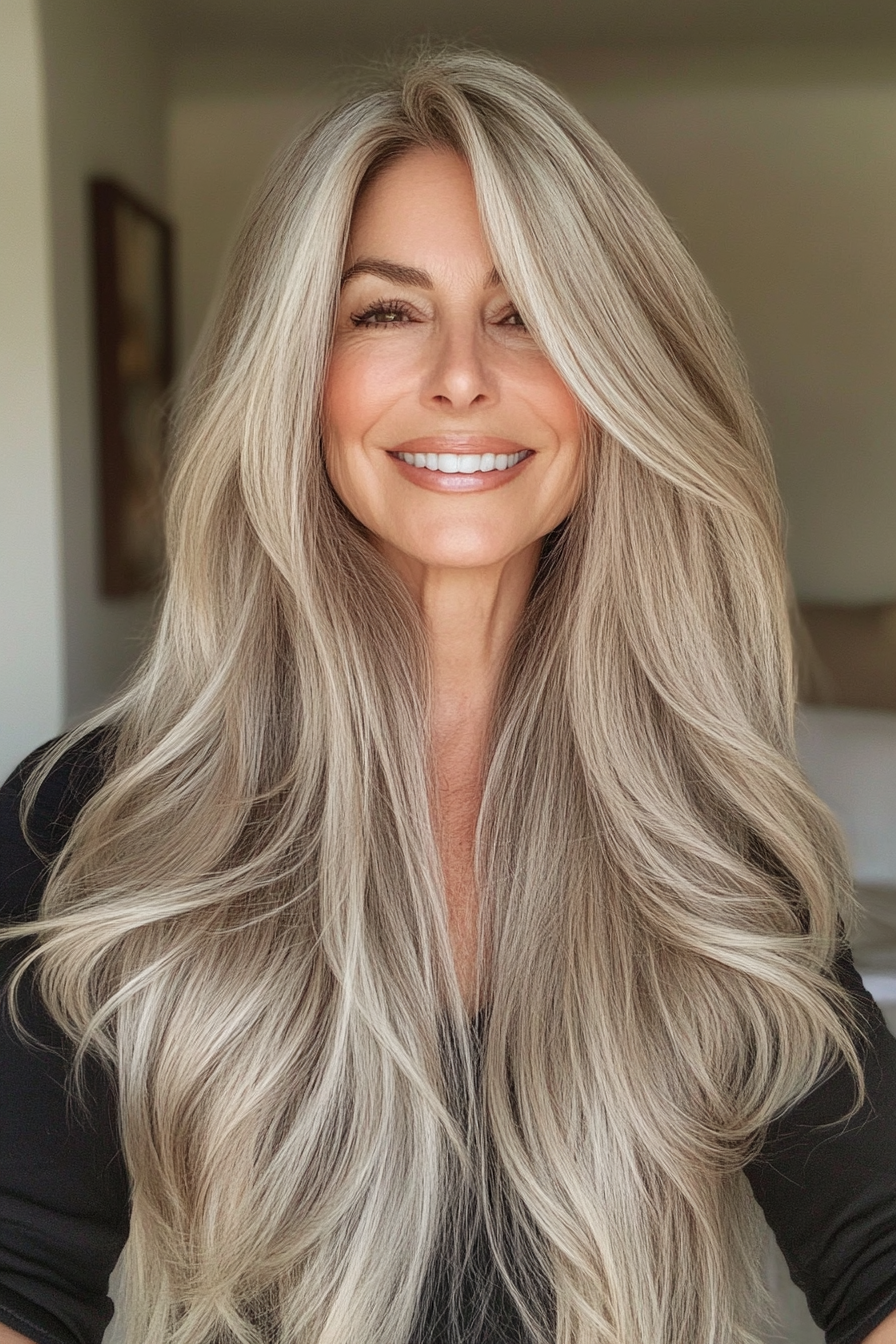15. Long Subtle Layers in Ash Blonde (Hairstyles For Women Over 50) - Hairstyles For Women Over 50