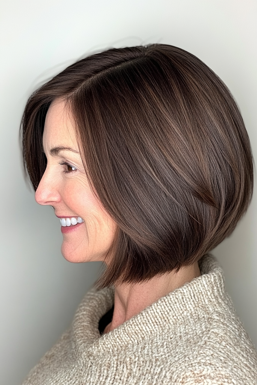 20. Side-Parted Bob in Espresso Brown (Hairstyles For Women Over 50) - Hairstyles For Women Over 50