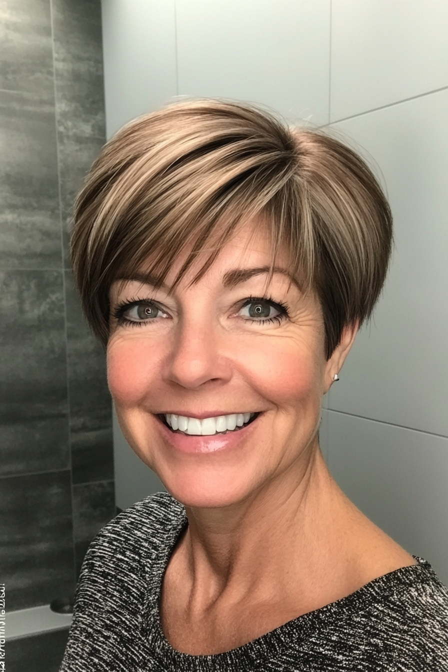 23. Pixie Bob Hybrid in Ash Brown (Hairstyles For Women Over 50) - Hairstyles For Women Over 50