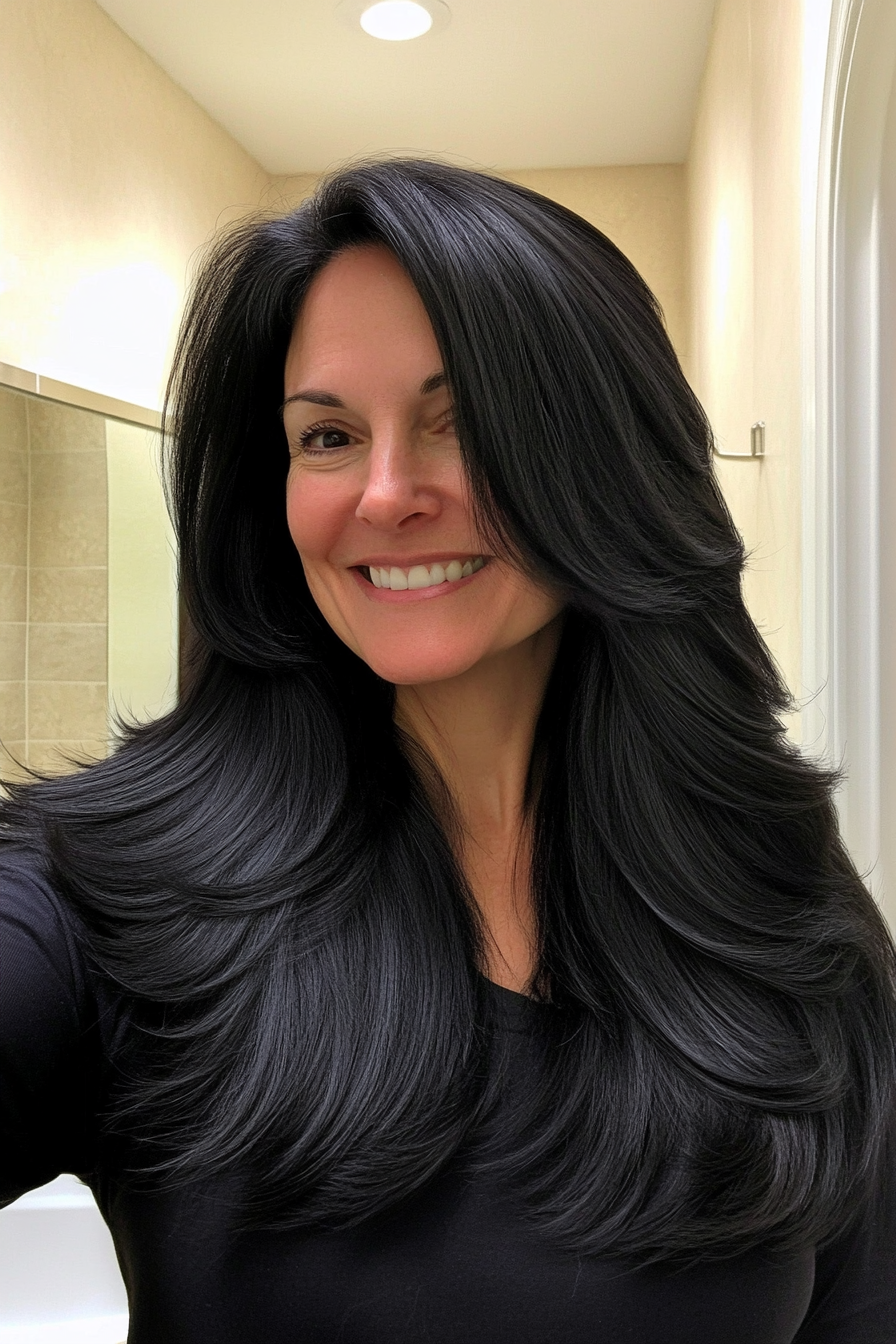 3. Classic Raven Soft Layers (Long Haircuts For Women Over 50) - Long Haircuts For Women Over 50