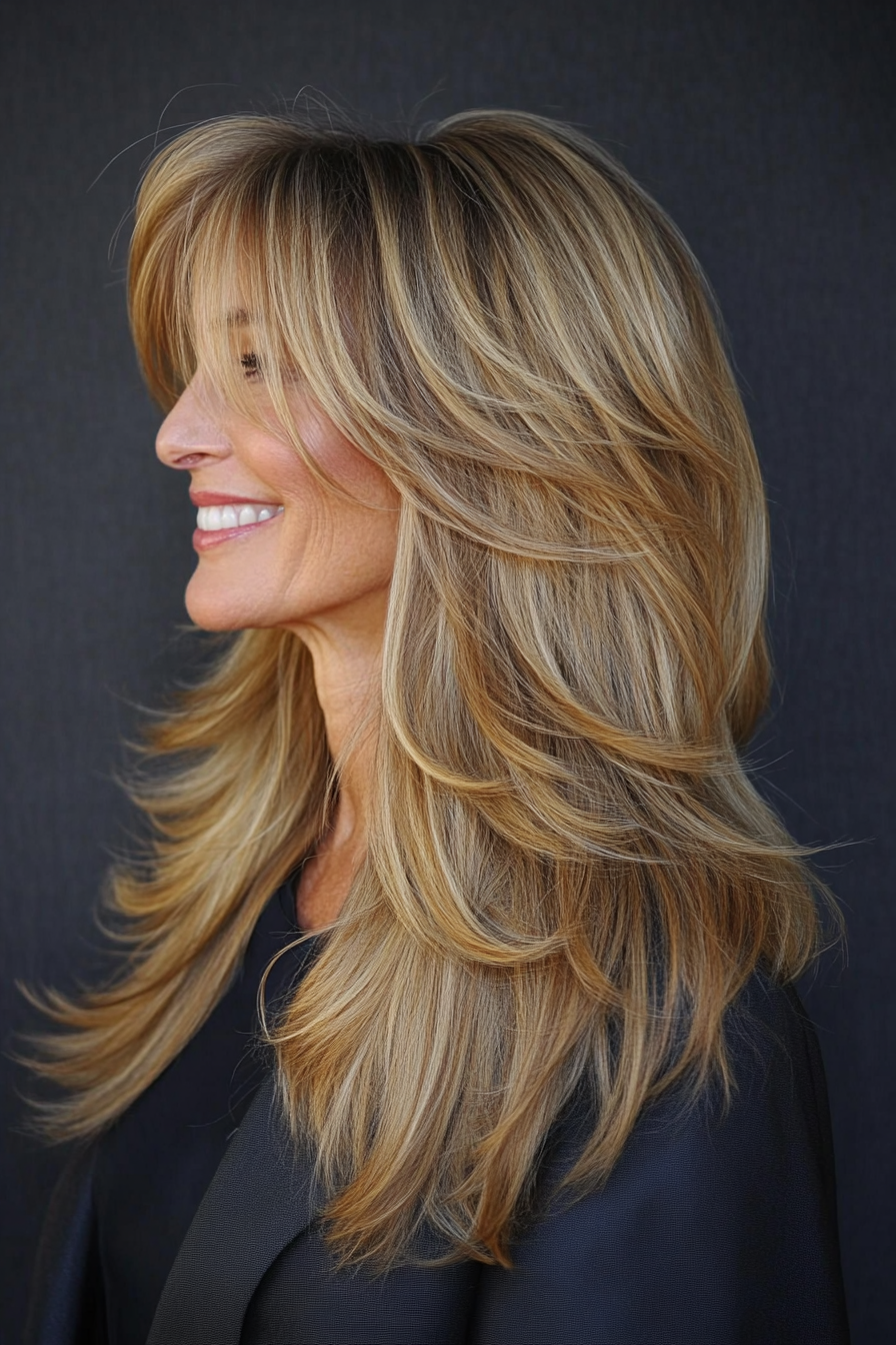 5. Golden Blonde Long Shag (Long Haircuts For Women Over 50) - Long Haircuts For Women Over 50