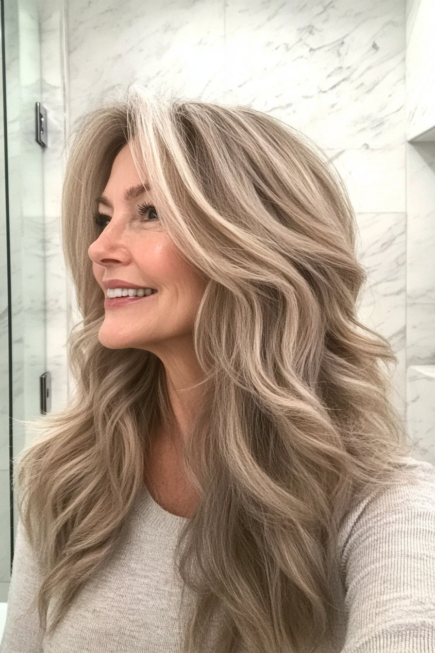 11. Sandy Blonde Beach Waves (Long Haircuts For Women Over 50) - Long Haircuts For Women Over 50