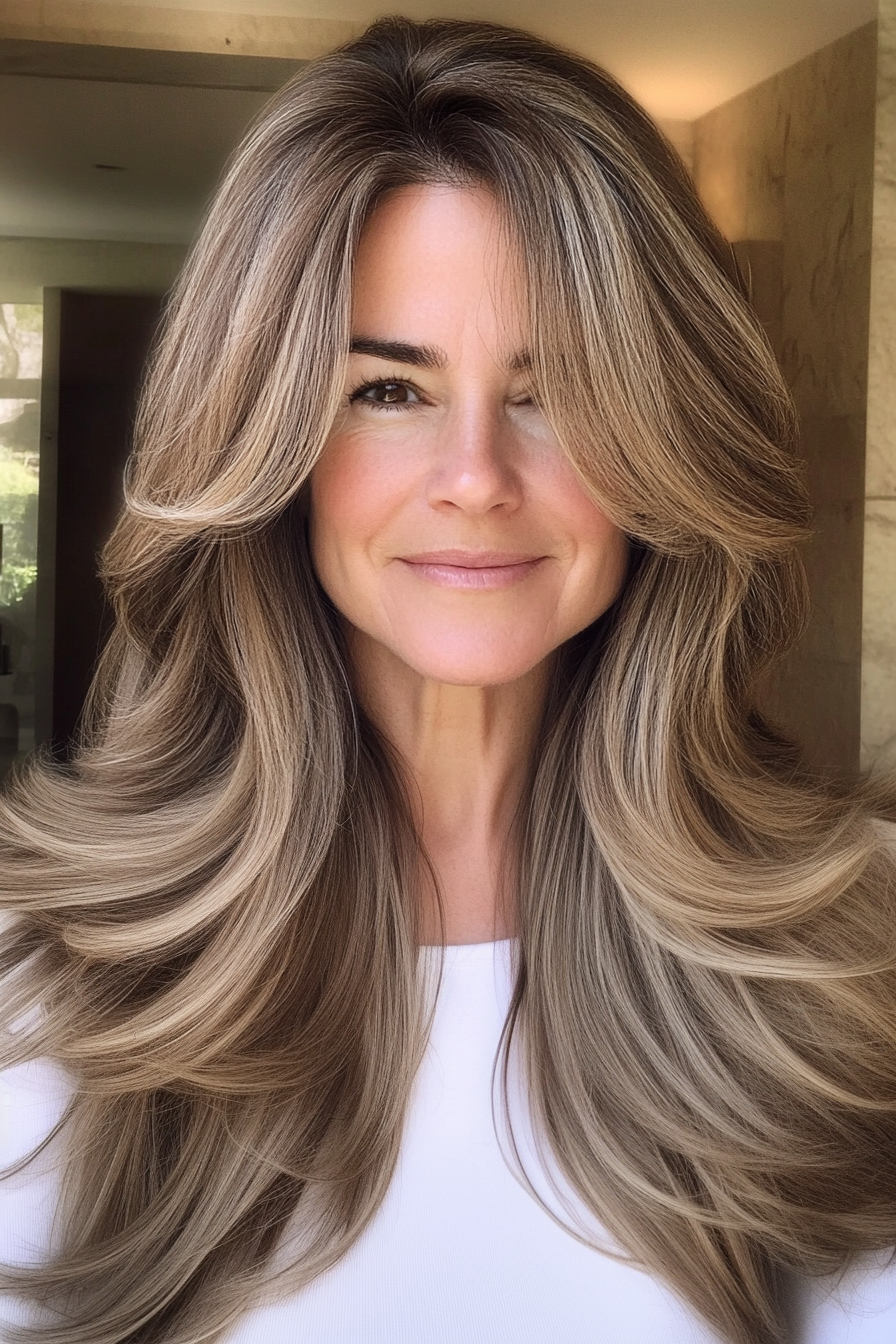 14. Soft Mocha Blended Layers (Long Haircuts For Women Over 50) - Long Haircuts For Women Over 50