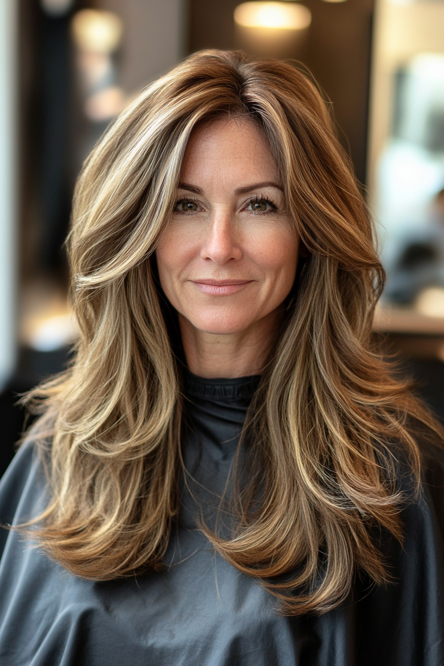 22. Bronzed Caramel Waves (Long Haircuts For Women Over 50) - Long Haircuts For Women Over 50