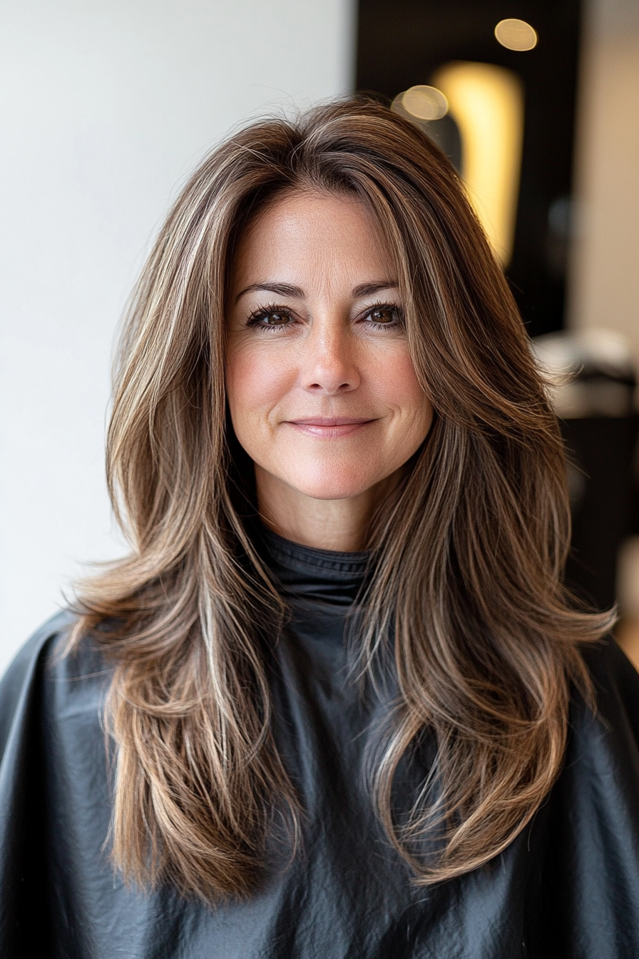 25. Hazelnut Brown Subtle Layers (Long Haircuts For Women Over 50) - Long Haircuts For Women Over 50