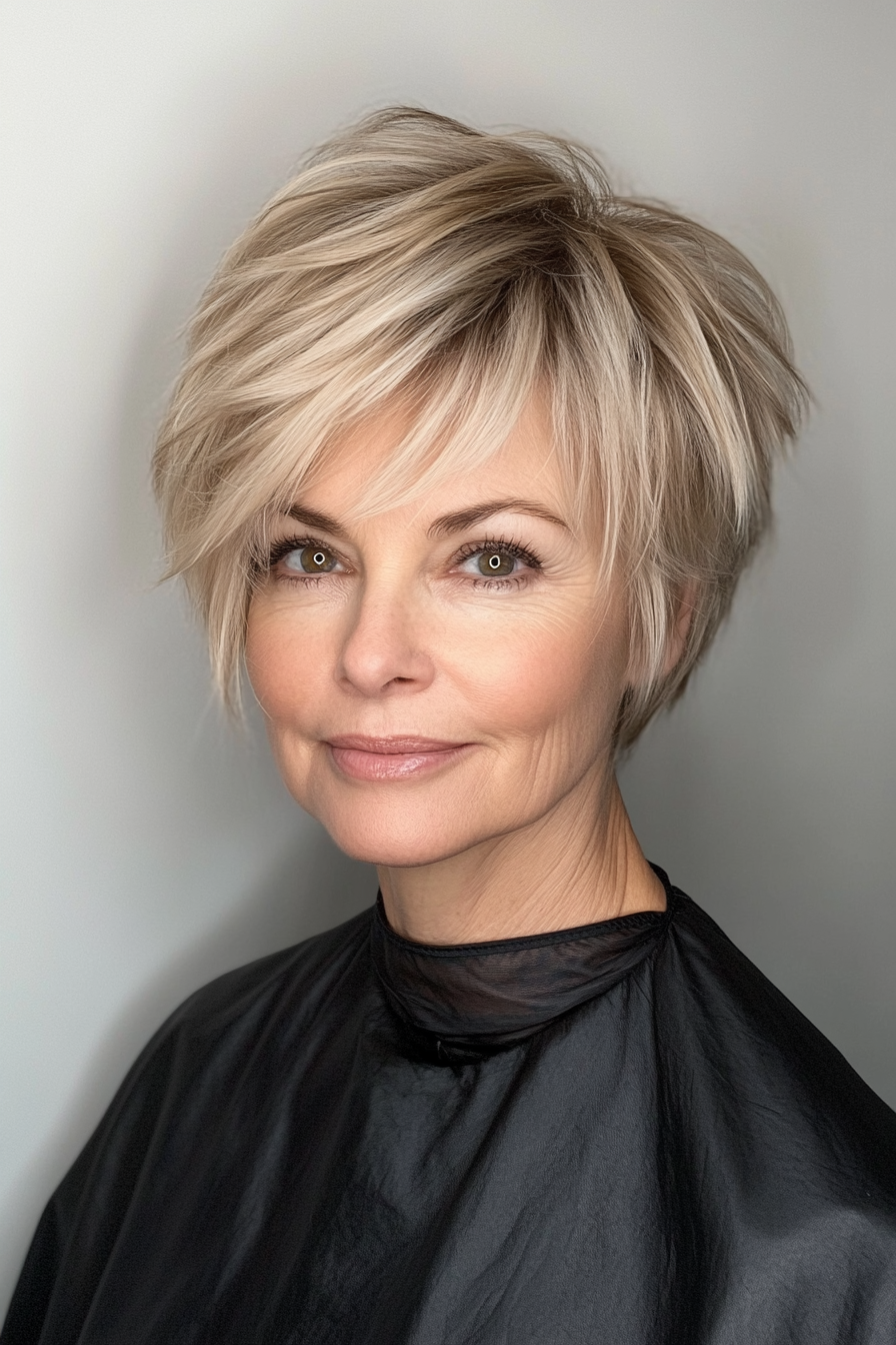 2. Feathered Pixie with Warm Honey Blonde (Hairstyles For Women Over 50 With Fine Hair) - Hairstyles For Women Over 50 With Fine Hair