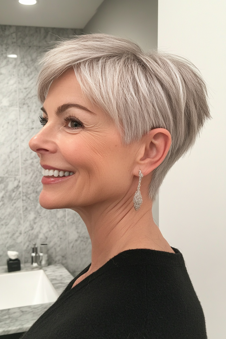 4. Tapered Pixie with Natural Silver (Hairstyles For Women Over 50 With Fine Hair) - Hairstyles For Women Over 50 With Fine Hair