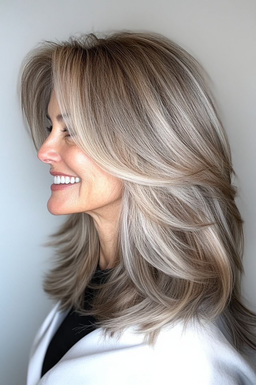 5. Soft Shag with Ash Blonde Balayage (Hairstyles For Women Over 50 With Fine Hair) - Hairstyles For Women Over 50 With Fine Hair