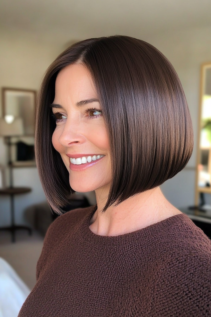 6. Chin-Length Bob with Rich Espresso Brown (Hairstyles For Women Over 50 With Fine Hair) - Hairstyles For Women Over 50 With Fine Hair