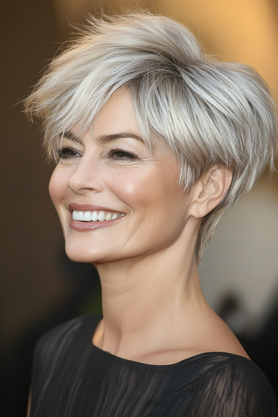11. Textured Pixie with Cool Platinum Blonde (Hairstyles For Women Over 50 With Fine Hair) - Hairstyles For Women Over 50 With Fine Hair