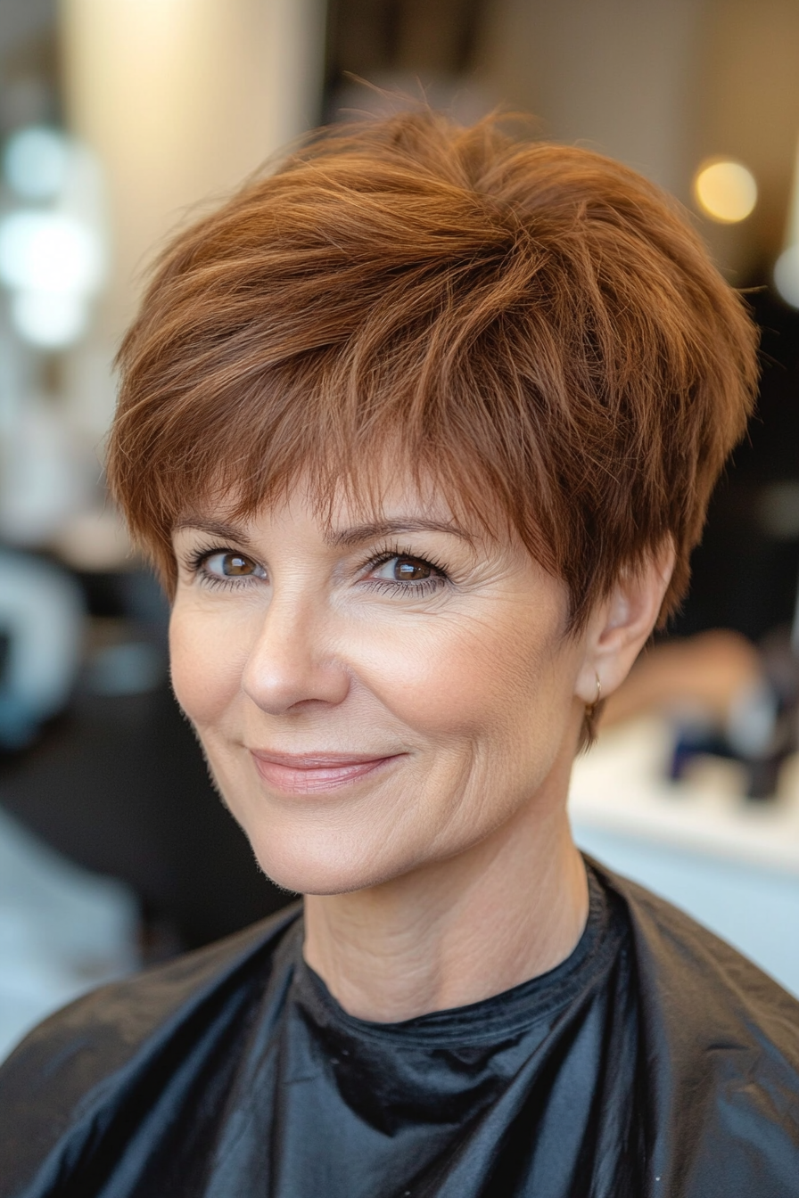 22. Choppy Pixie Cut with Light Chestnut Brown (Hairstyles For Women Over 50 With Fine Hair) - Hairstyles For Women Over 50 With Fine Hair