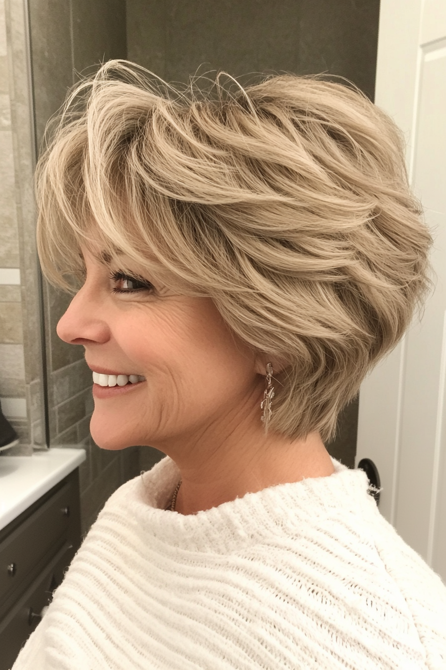 25. Voluminous Short Shag with Soft Beige Blonde (Hairstyles For Women Over 50 With Fine Hair) - Hairstyles For Women Over 50 With Fine Hair