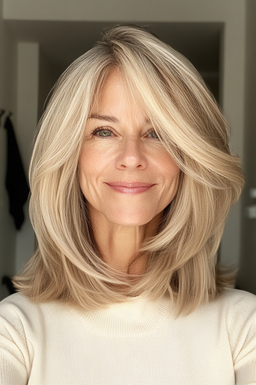 3. Wispy Shoulder-Length Cut in Honey Blonde (Medium Length Hairstyles For Older Women) - Medium Length Hairstyles For Older Women