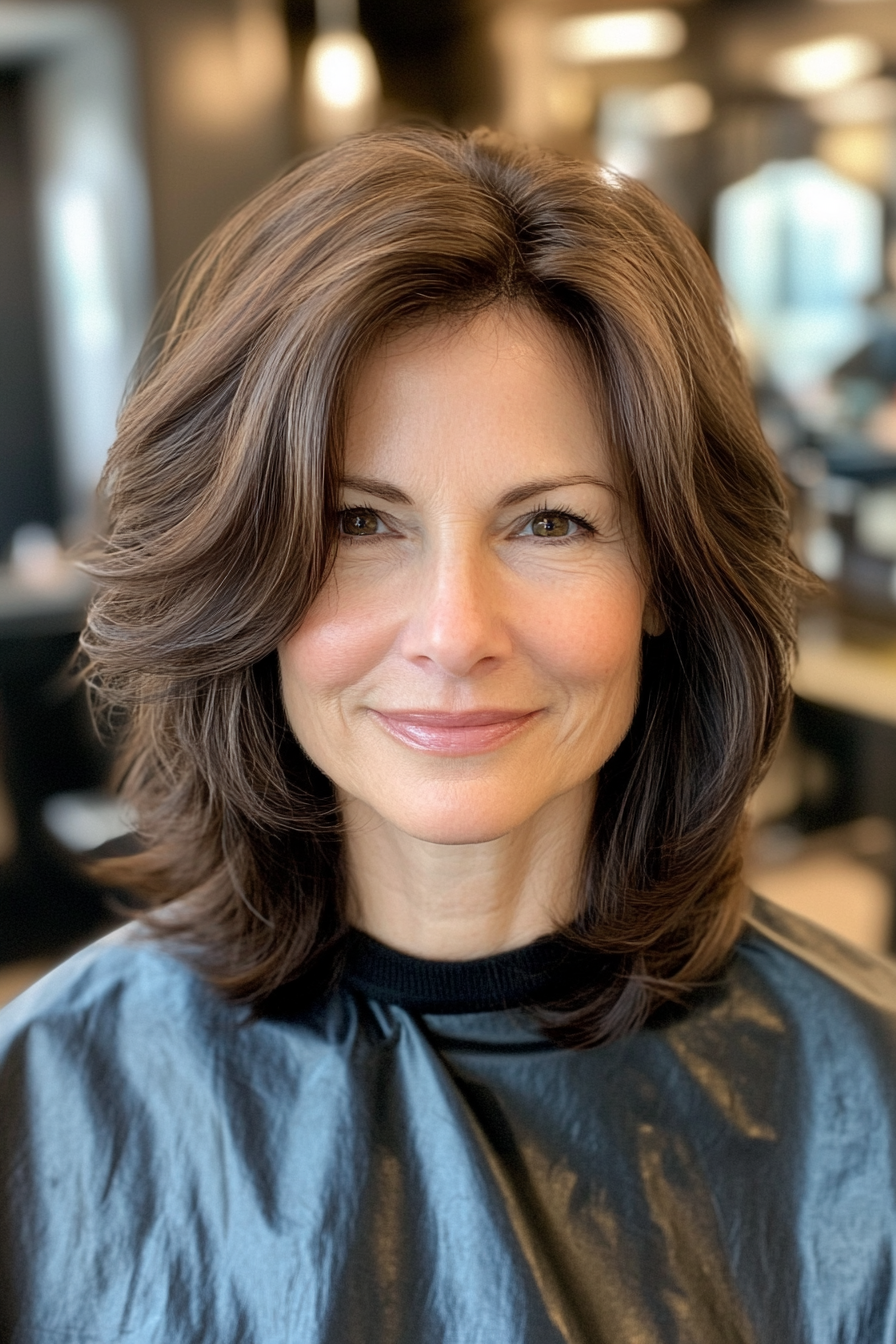 8. Face-Framing Layers in Soft Mocha Brown (Medium Length Hairstyles For Older Women) - Medium Length Hairstyles For Older Women