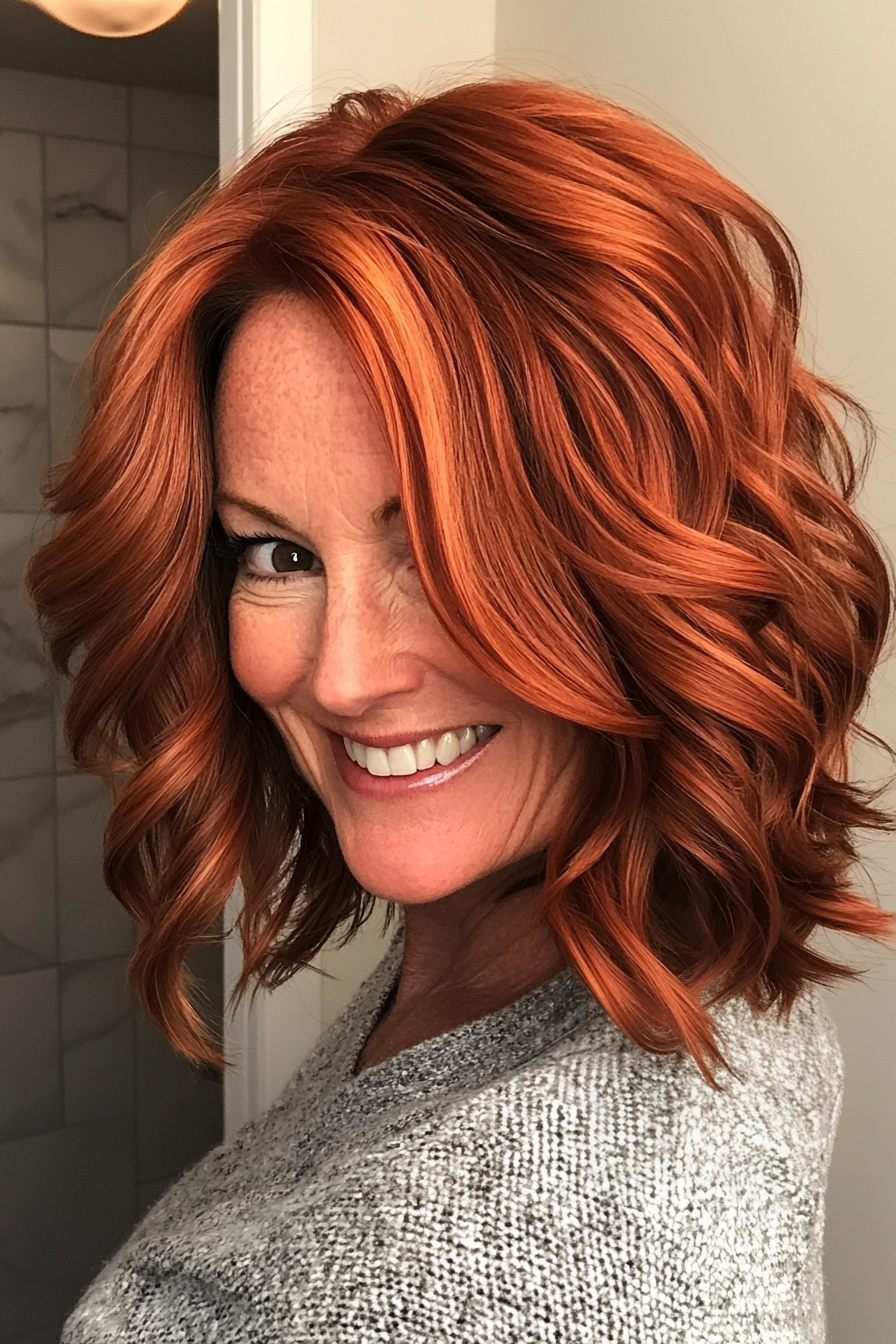 11. Choppy Lob in Warm Auburn (Medium Length Hairstyles For Older Women) - Medium Length Hairstyles For Older Women