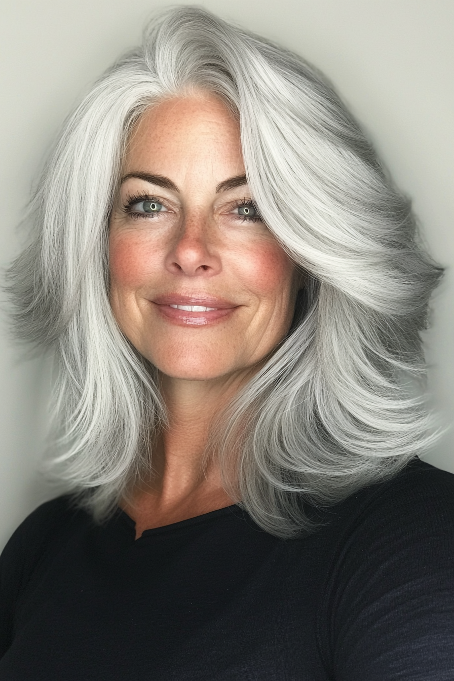 13. Modern Shag in Natural Silver (Medium Length Hairstyles For Older Women) - Medium Length Hairstyles For Older Women