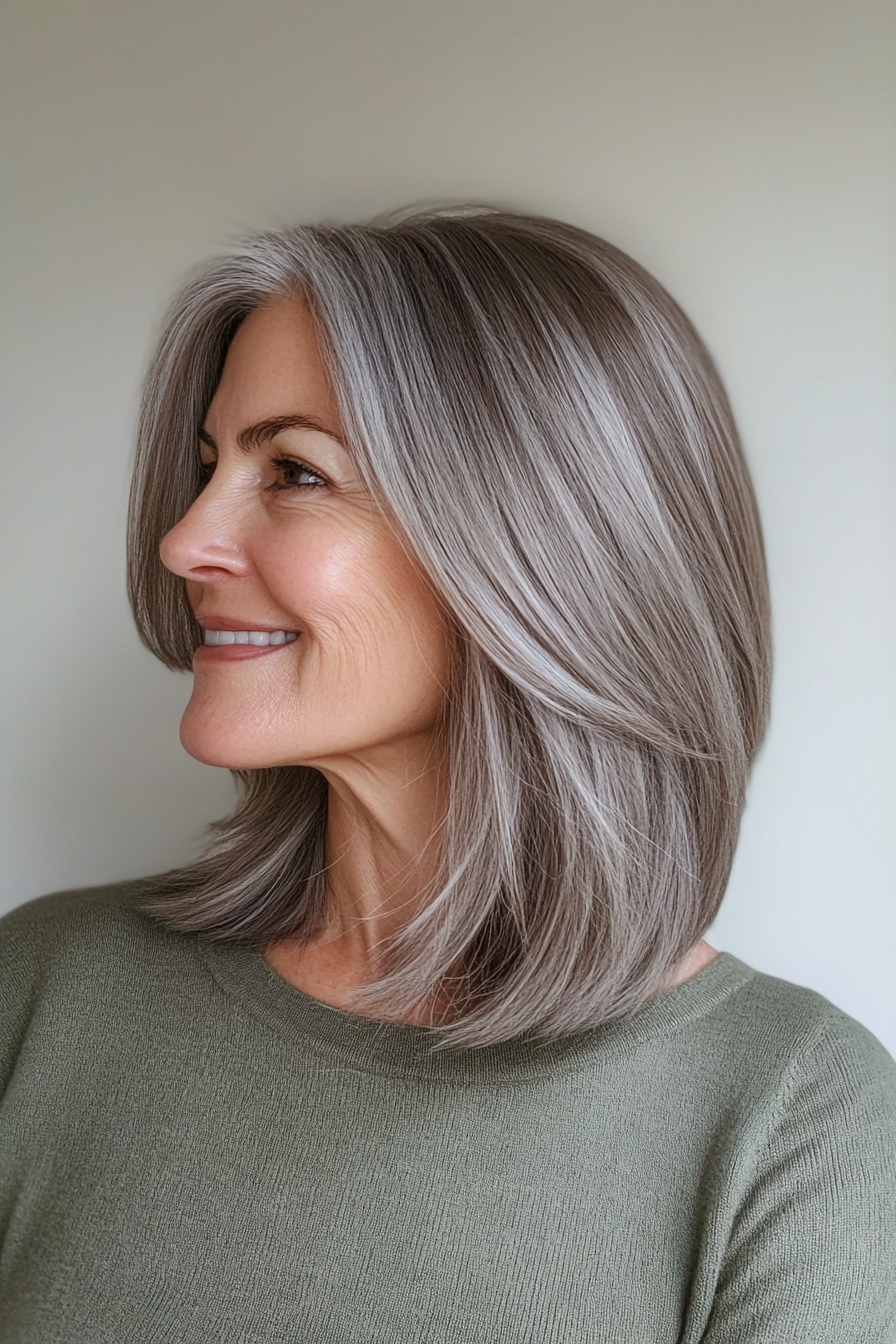 21. Sleek Shoulder-Length Style in Smoky Gray (Medium Length Hairstyles For Older Women) - Medium Length Hairstyles For Older Women