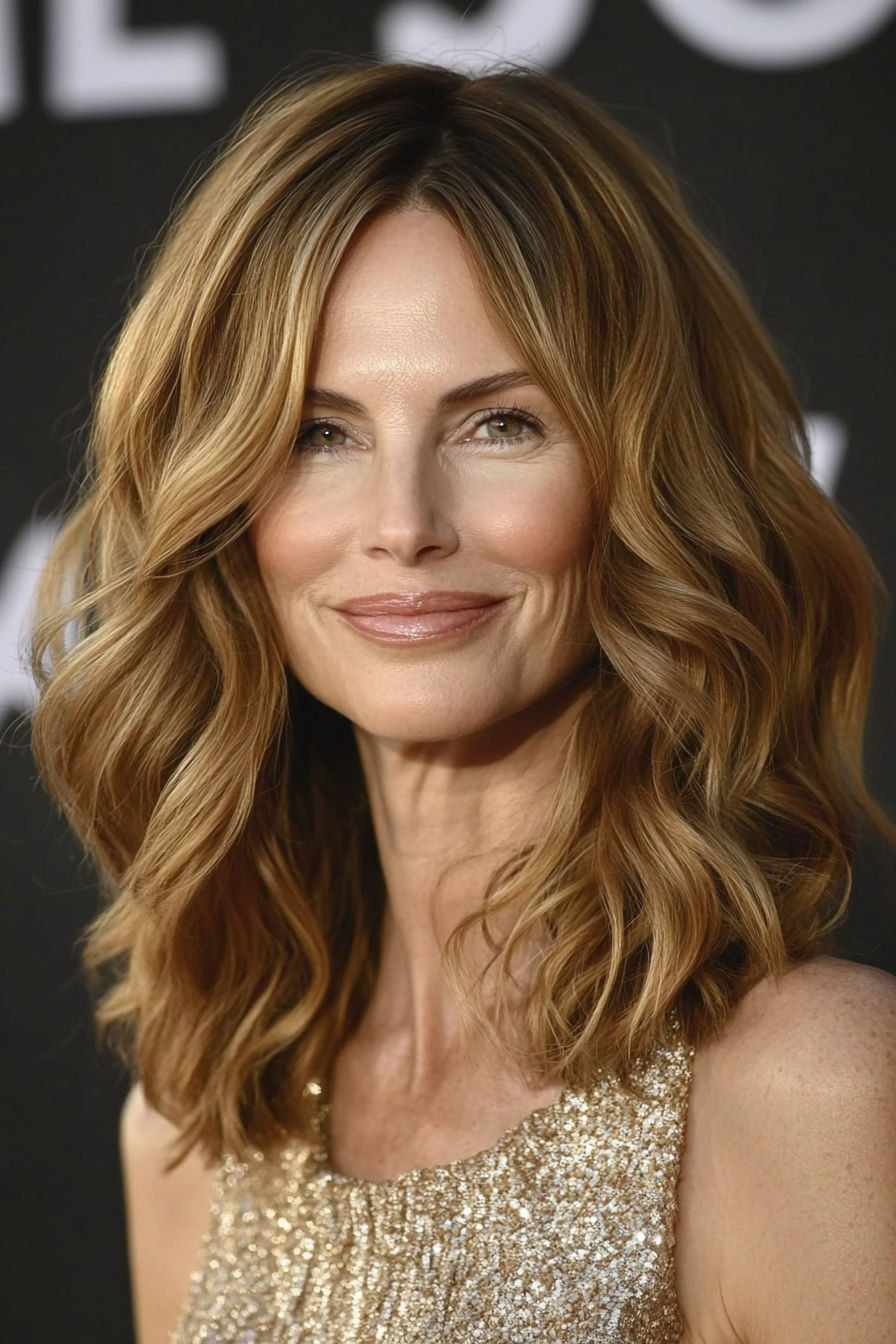 23. Wavy Shoulder-Length Cut in Warm Toffee Brown (Medium Length Hairstyles For Older Women) - Medium Length Hairstyles For Older Women