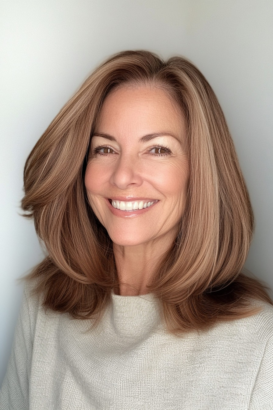24. Chin-Length Layers in Soft Almond Brown (Medium Length Hairstyles For Older Women) - Medium Length Hairstyles For Older Women
