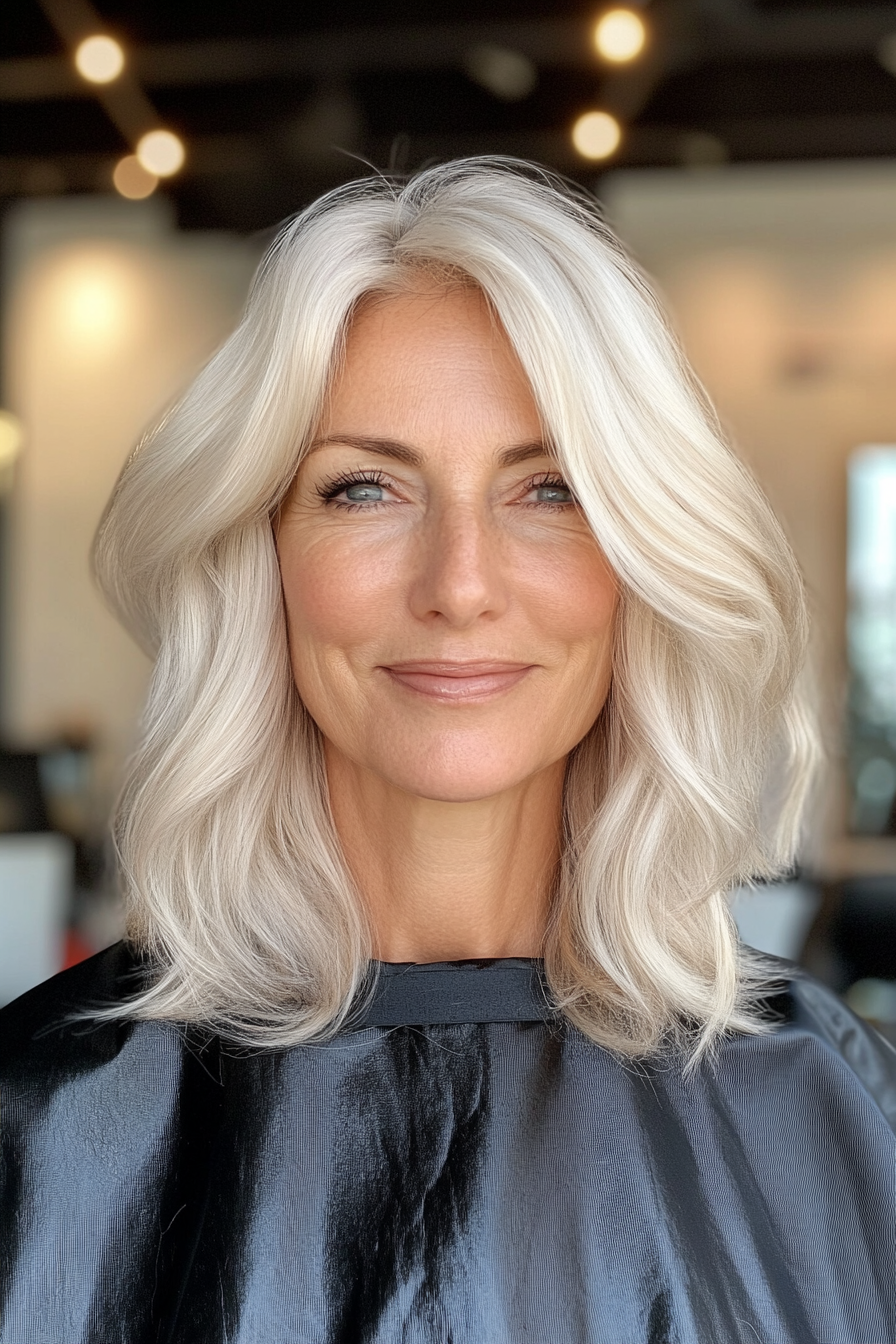 26. Shoulder-Length Waves in Cool Platinum Blonde (Medium Length Hairstyles For Older Women) - Medium Length Hairstyles For Older Women