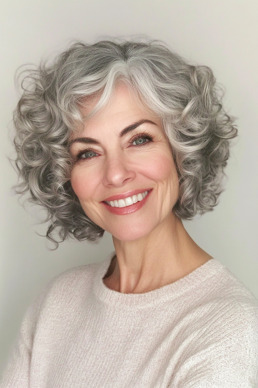 1. Classic Curly Bob in Soft Silver (Short Curly Hairstyles For Older Women) - Short Curly Hairstyles For Older Women
