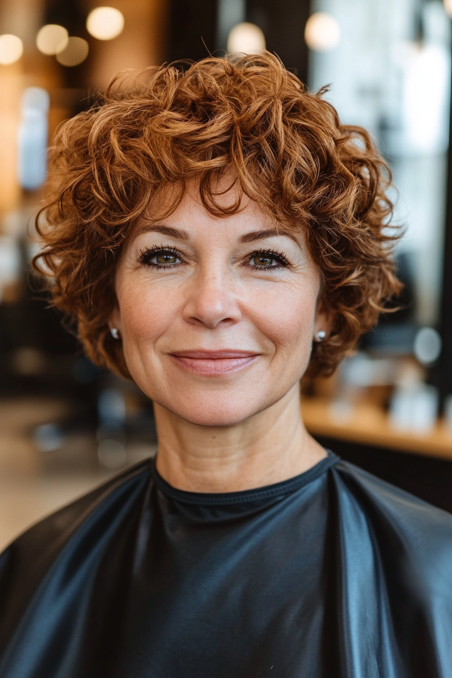 4. Curly Shag Cut in Warm Chestnut (Short Curly Hairstyles For Older Women) - Short Curly Hairstyles For Older Women