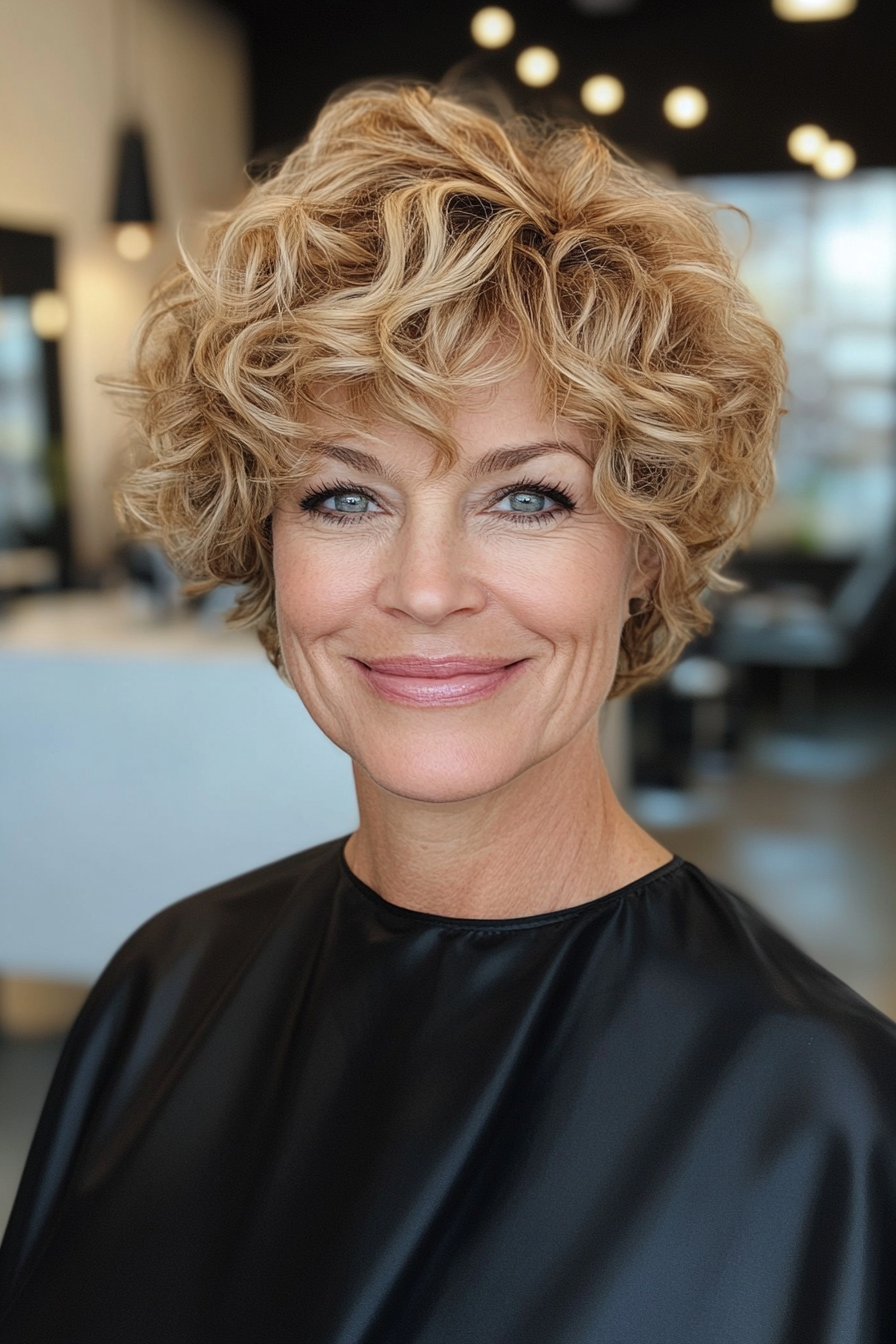 6. Textured Crop with Sandy Blonde Curls (Short Curly Hairstyles For Older Women) - Short Curly Hairstyles For Older Women