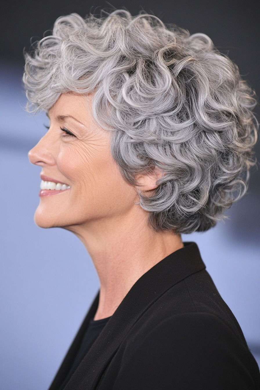 14. Short Tousled Curls in Natural Gray (Short Curly Hairstyles For Older Women) - Short Curly Hairstyles For Older Women