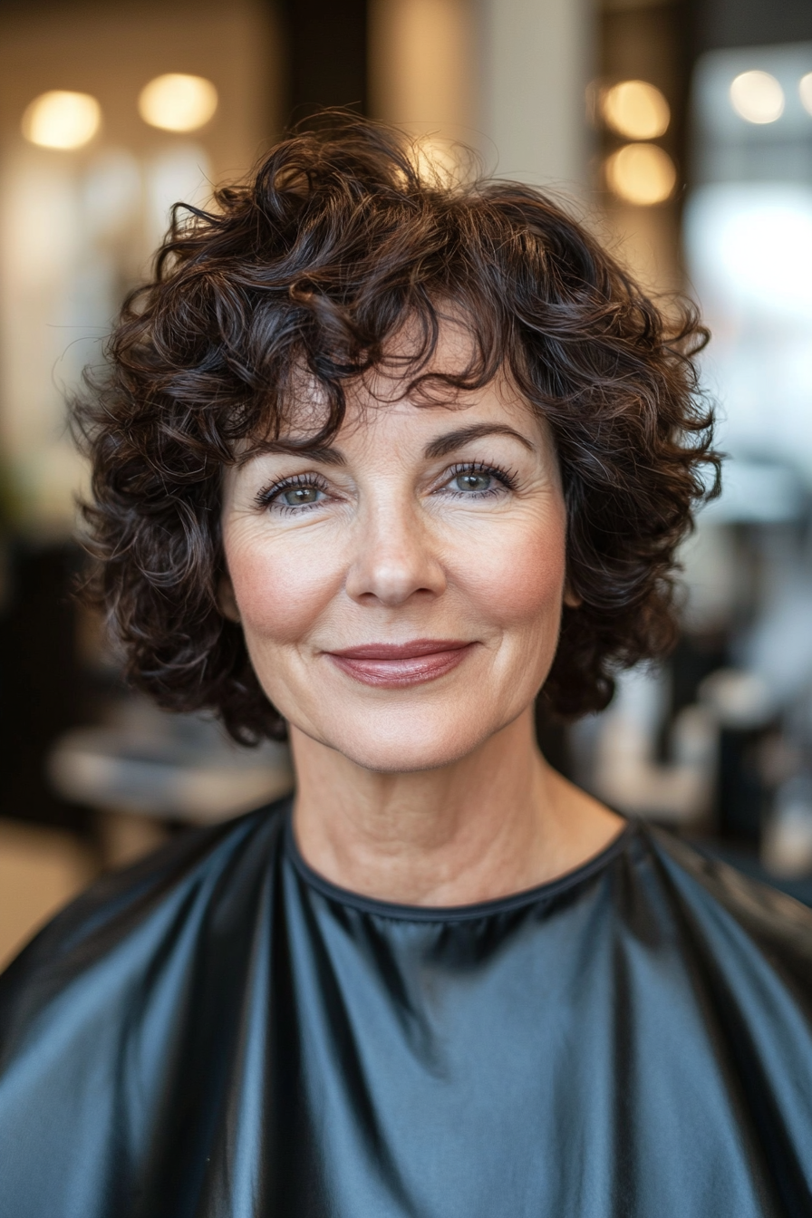 20. Layered Bob with Loose Curls in Dark Espresso (Short Curly Hairstyles For Older Women) - Short Curly Hairstyles For Older Women