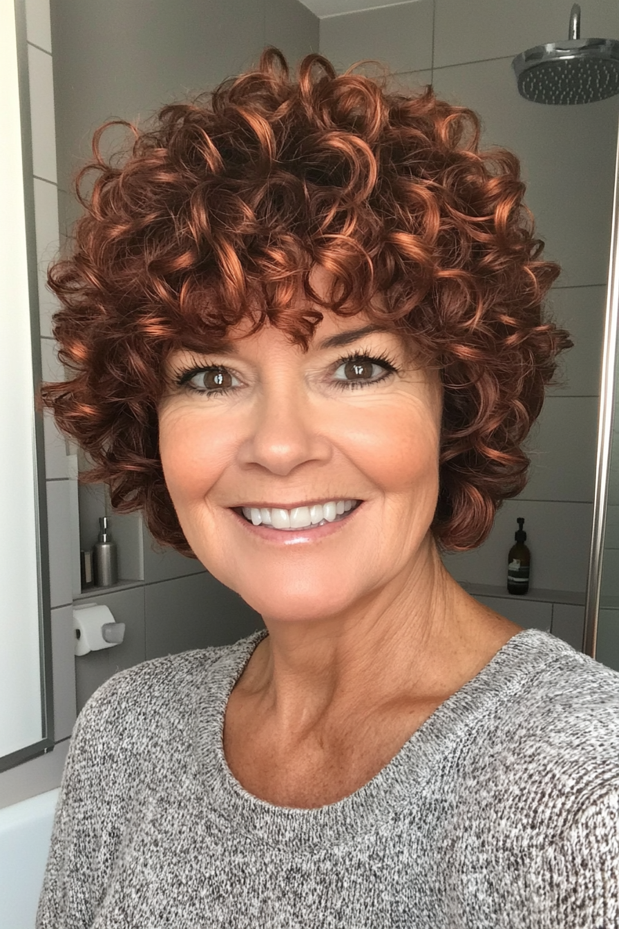 21. Short Curly Shag with Copper Tones (Short Curly Hairstyles For Older Women) - Short Curly Hairstyles For Older Women