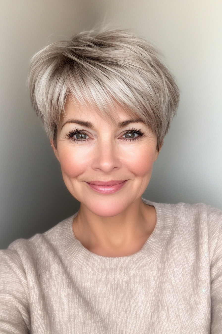 2. Soft Feathered Pixie in Ash Blonde (Best Haircuts For Women Over 60) - Best Haircuts For Women Over 60