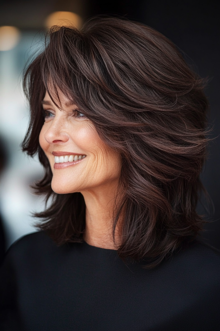 3. Shoulder-Length Shag in Dark Chocolate Brown (Best Haircuts For Women Over 60) - Best Haircuts For Women Over 60