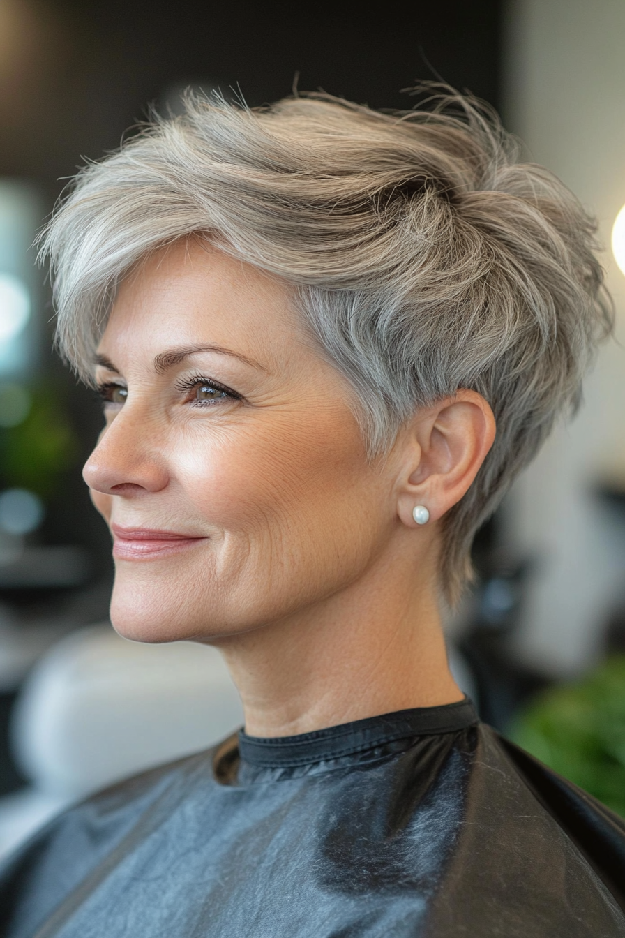 6. Tapered Pixie with Volume in Salt-and-Pepper Gray (Best Haircuts For Women Over 60) - Best Haircuts For Women Over 60