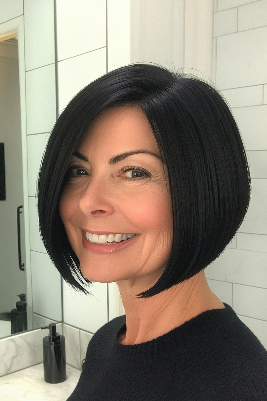 8. Elegant Blunt Cut in Jet Black (Best Haircuts For Women Over 60) - Best Haircuts For Women Over 60