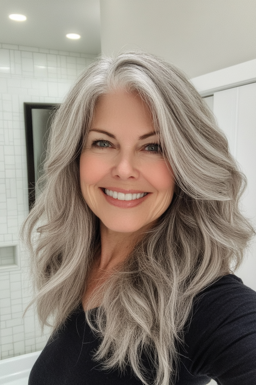10. Tousled Mid-Length Waves in Soft Gray (Best Haircuts For Women Over 60) - Best Haircuts For Women Over 60