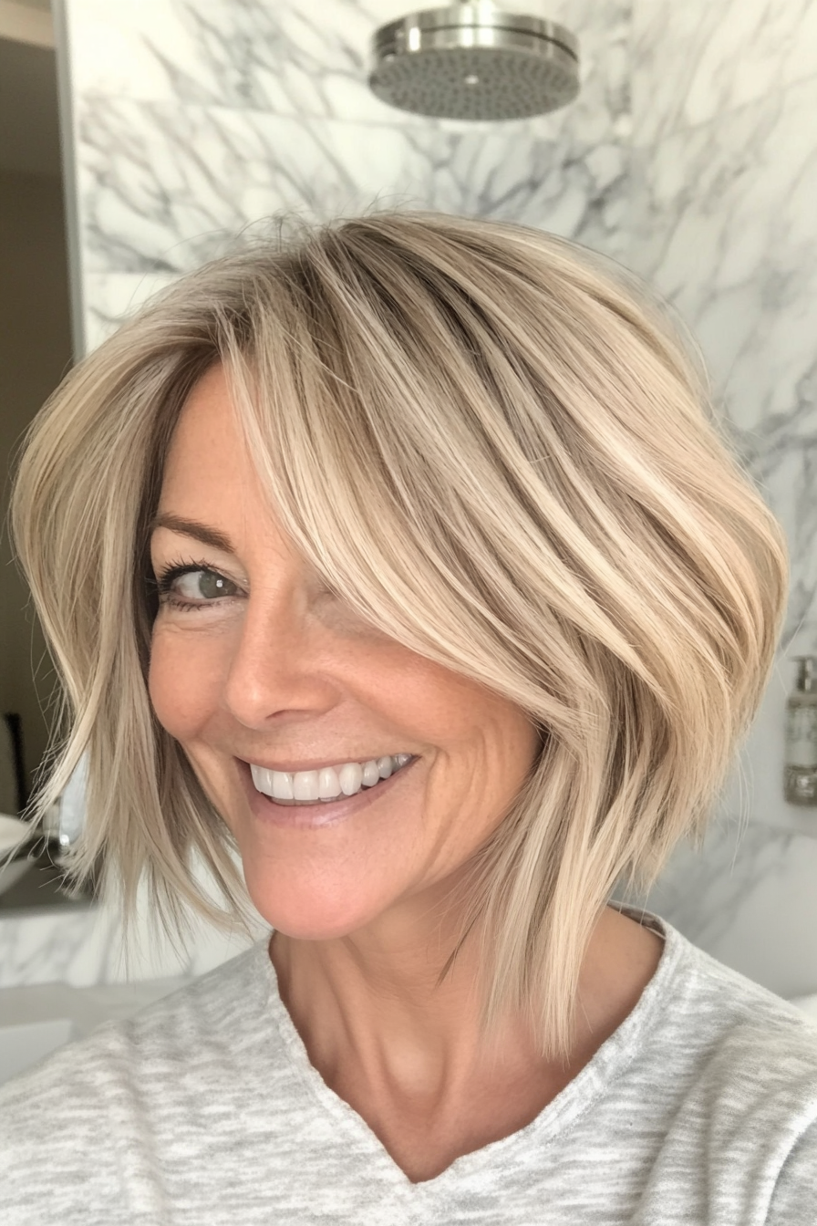 11. Choppy Bob with Subtle Layers in Sandy Blonde (Best Haircuts For Women Over 60) - Best Haircuts For Women Over 60