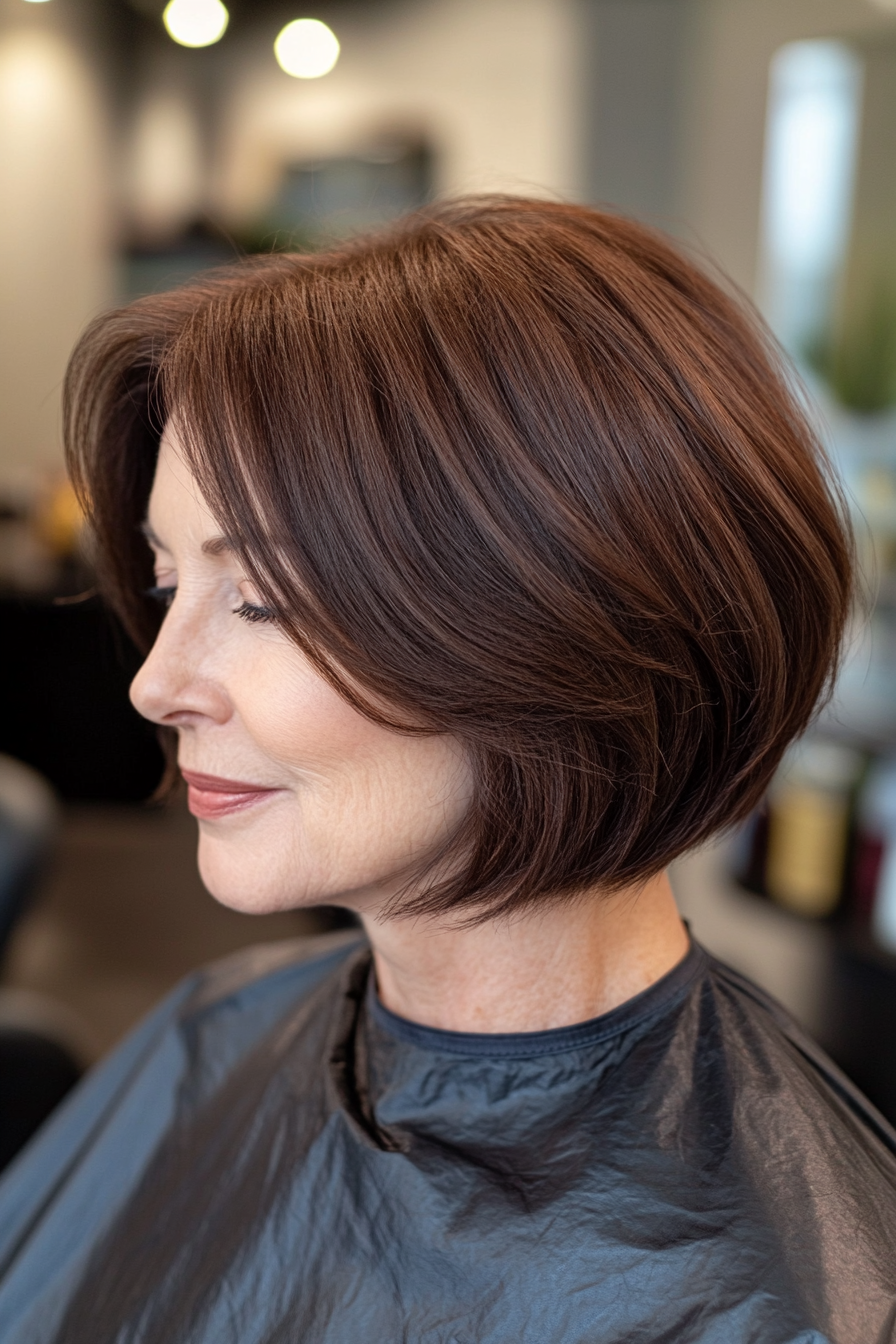13. Neck-Length Rounded Bob in Deep Mahogany (Best Haircuts For Women Over 60) - Best Haircuts For Women Over 60